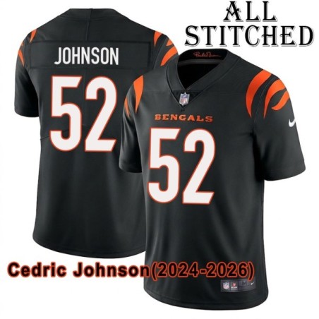 Black Home Embroidered Cedric Johnson Cincinnati Bengals #52 Stitched Jersey