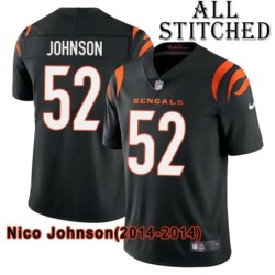 Black Home Embroidered Nico Johnson Cincinnati Bengals #52 Stitched Jersey