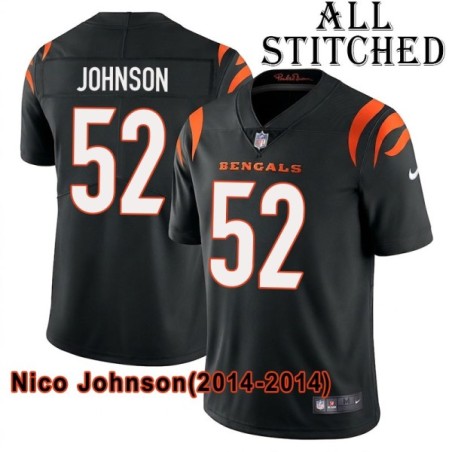 Black Home Embroidered Nico Johnson Cincinnati Bengals #52 Stitched Jersey