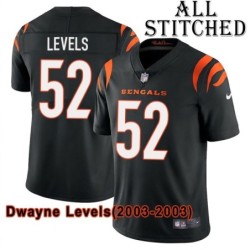Black Home Embroidered Dwayne Levels Cincinnati Bengals #52 Stitched Jersey