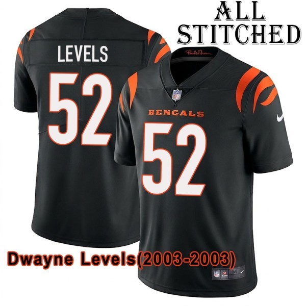 Black Home Embroidered Dwayne Levels Cincinnati Bengals #52 Stitched Jersey