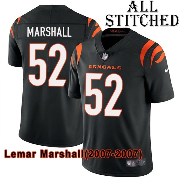 Black Home Embroidered Lemar Marshall Cincinnati Bengals #52 Stitched Jersey