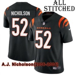 Black Home Embroidered A.J. Nicholson Cincinnati Bengals #52 Stitched Jersey