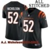 Black Home Embroidered A.J. Nicholson Cincinnati Bengals #52 Stitched Jersey