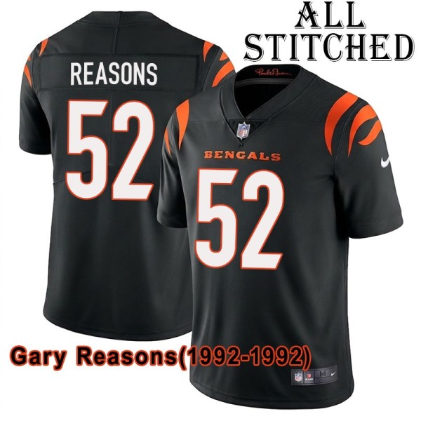 Black Home Embroidered Gary Reasons Cincinnati Bengals #52 Stitched Jersey