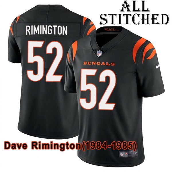 Black Home Embroidered Dave Rimington Cincinnati Bengals #52 Stitched Jersey