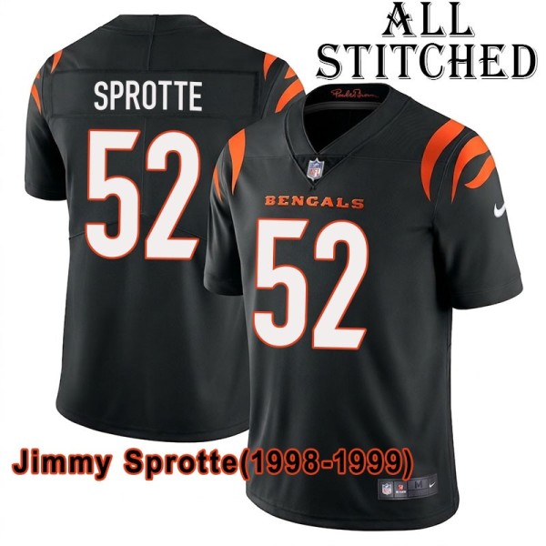 Black Home Embroidered Jimmy Sprotte Cincinnati Bengals #52 Stitched Jersey