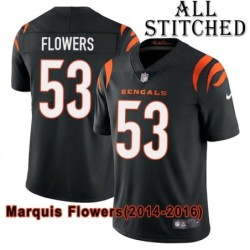 Black Home Embroidered Marquis Flowers Cincinnati Bengals #53 Stitched Jersey
