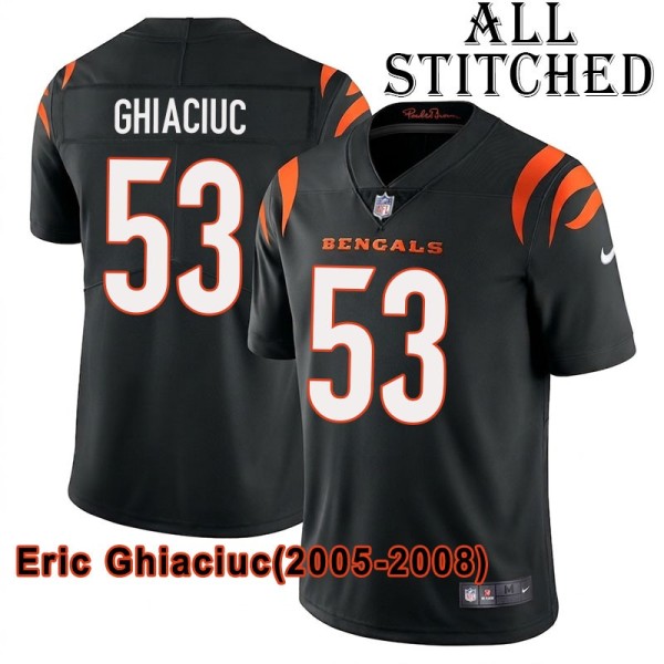 Black Home Embroidered Eric Ghiaciuc Cincinnati Bengals #53 Stitched Jersey