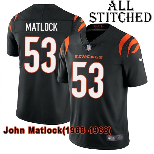 Black Home Embroidered John Matlock Cincinnati Bengals #53 Stitched Jersey