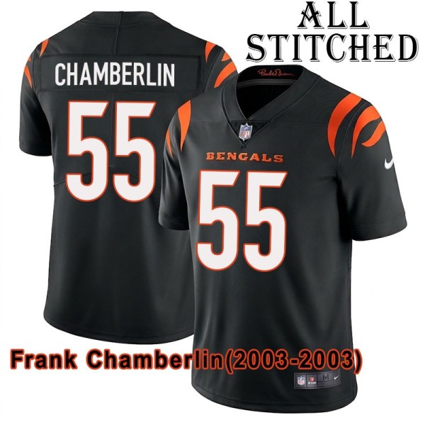 Black Home Embroidered Frank Chamberlin Cincinnati Bengals #55 Stitched Jersey