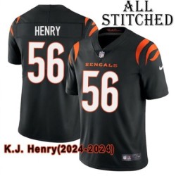 Black Home Embroidered K.J. Henry Cincinnati Bengals #56 Stitched Jersey