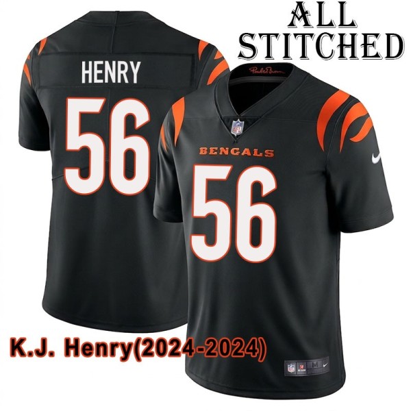 Black Home Embroidered K.J. Henry Cincinnati Bengals #56 Stitched Jersey