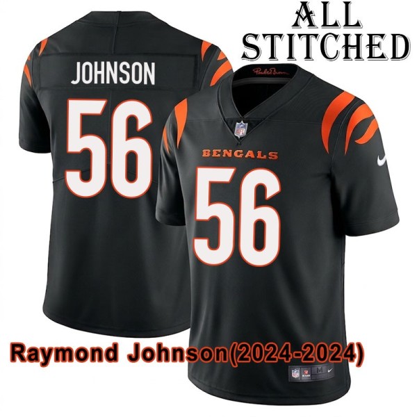 Black Home Embroidered Raymond Johnson Cincinnati Bengals #56 Stitched Jersey