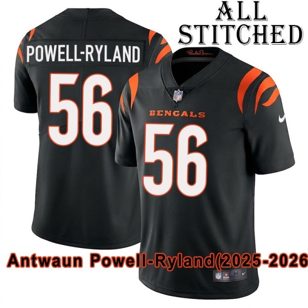 Black Home Embroidered Antwaun Powell-Ryland Cincinnati Bengals #56 Stitched Jersey