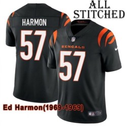 Black Home Embroidered Ed Harmon Cincinnati Bengals #57 Stitched Jersey