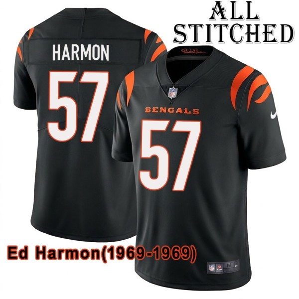 Black Home Embroidered Ed Harmon Cincinnati Bengals #57 Stitched Jersey
