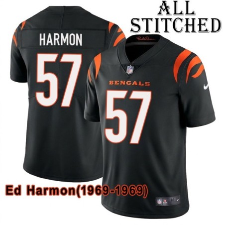 Black Home Embroidered Ed Harmon Cincinnati Bengals #57 Stitched Jersey
