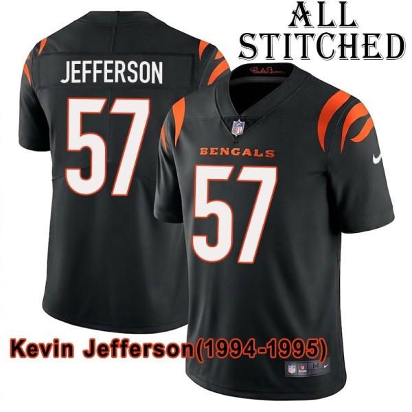 Black Home Embroidered Kevin Jefferson Cincinnati Bengals #57 Stitched Jersey