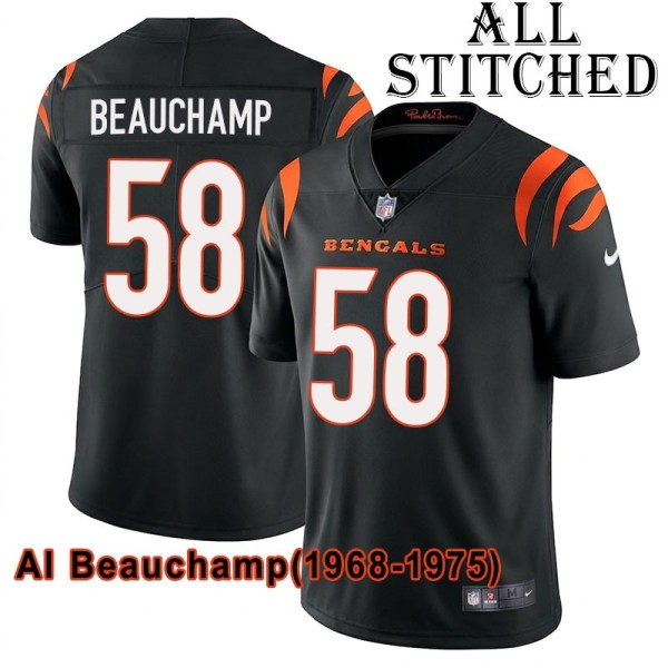 Black Home Embroidered Al Beauchamp Cincinnati Bengals #58 Stitched Jersey