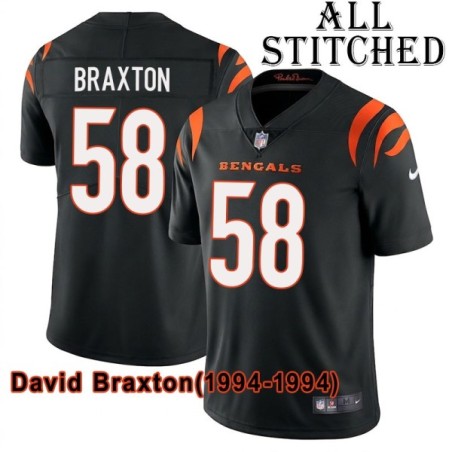 Black Home Embroidered David Braxton Cincinnati Bengals #58 Stitched Jersey