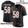 Black Home Embroidered David Braxton Cincinnati Bengals #58 Stitched Jersey