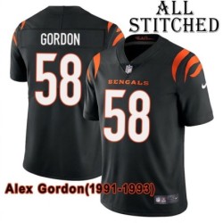 Black Home Embroidered Alex Gordon Cincinnati Bengals #58 Stitched Jersey