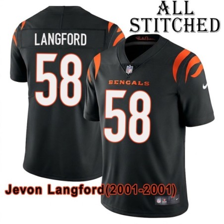 Black Home Embroidered Jevon Langford Cincinnati Bengals #58 Stitched Jersey