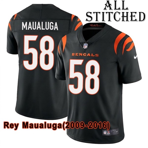 Black Home Embroidered Rey Maualuga Cincinnati Bengals #58 Stitched Jersey
