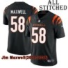 Black Home Embroidered Jim Maxwell Cincinnati Bengals #58 Stitched Jersey