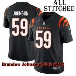 Black Home Embroidered Brandon Johnson Cincinnati Bengals #59 Stitched Jersey