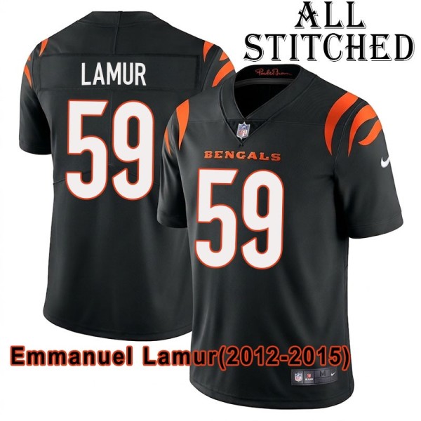 Black Home Embroidered Emmanuel Lamur Cincinnati Bengals #59 Stitched Jersey