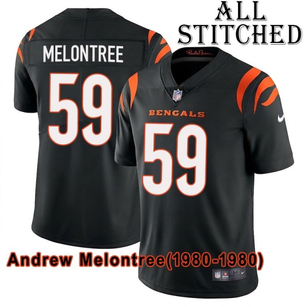Black Home Embroidered Andrew Melontree Cincinnati Bengals #59 Stitched Jersey