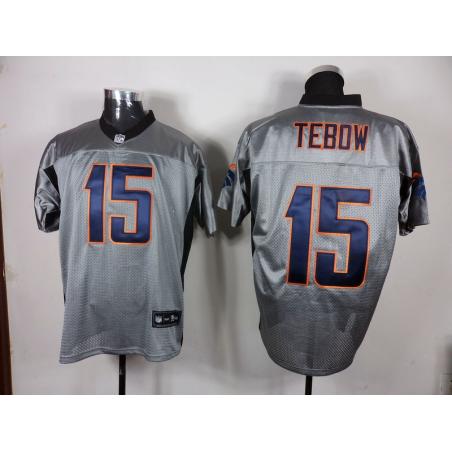 [Rbk,Gray-Shadow]Tim Tebow Football Jersey -Denver #15 Gray Jersey