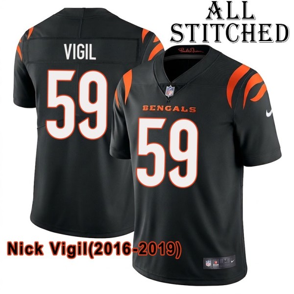 Black Home Embroidered Nick Vigil Cincinnati Bengals #59 Stitched Jersey