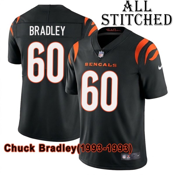 Black Home Embroidered Chuck Bradley Cincinnati Bengals #60 Stitched Jersey