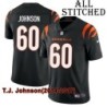 Black Home Embroidered T.J. Johnson Cincinnati Bengals #60 Stitched Jersey