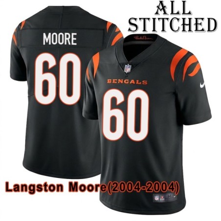 Black Home Embroidered Langston Moore Cincinnati Bengals #60 Stitched Jersey