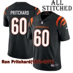 Black Home Embroidered Ron Pritchard Cincinnati Bengals #60 Stitched Jersey