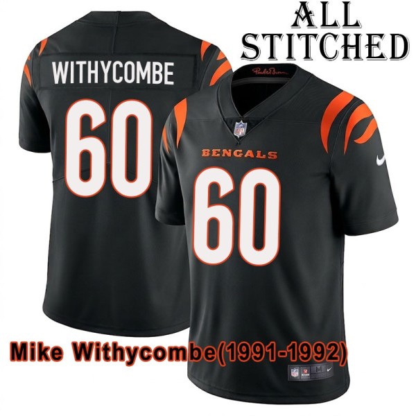 Black Home Embroidered Mike Withycombe Cincinnati Bengals #60 Stitched Jersey
