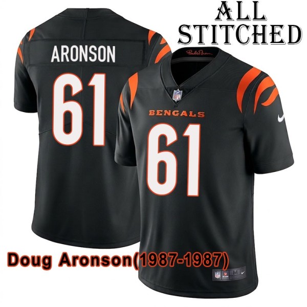Black Home Embroidered Doug Aronson Cincinnati Bengals #61 Stitched Jersey