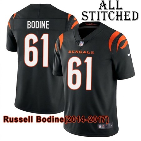 Black Home Embroidered Russell Bodine Cincinnati Bengals #61 Stitched Jersey