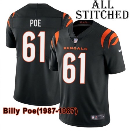 Black Home Embroidered Billy Poe Cincinnati Bengals #61 Stitched Jersey