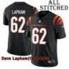 Black Home Embroidered Dave Lapham Cincinnati Bengals #62 Stitched Jersey