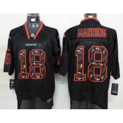 [NEW,Lights-Out with logos]Peyton Manning Football Jersey -Denver #18 Black Jersey