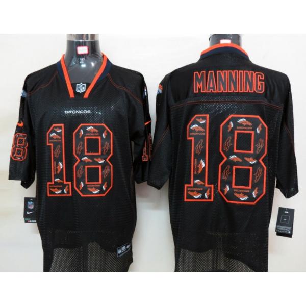 [NEW,Lights-Out with logos]Peyton Manning Football Jersey -Denver #18 Black Jersey