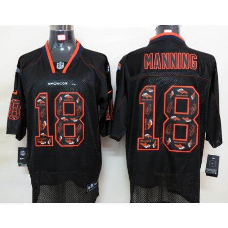 [NEW,Lights-Out with logos]Peyton Manning Football Jersey -Denver #18 Black Jersey