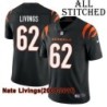 Black Home Embroidered Nate Livings Cincinnati Bengals #62 Stitched Jersey