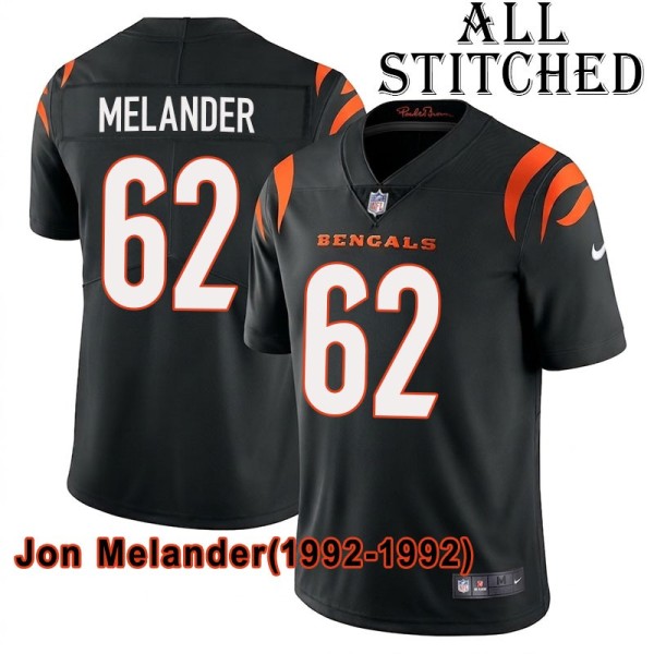 Black Home Embroidered Jon Melander Cincinnati Bengals #62 Stitched Jersey