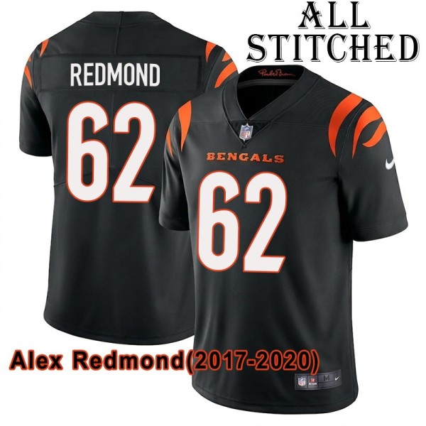 Black Home Embroidered Alex Redmond Cincinnati Bengals #62 Stitched Jersey